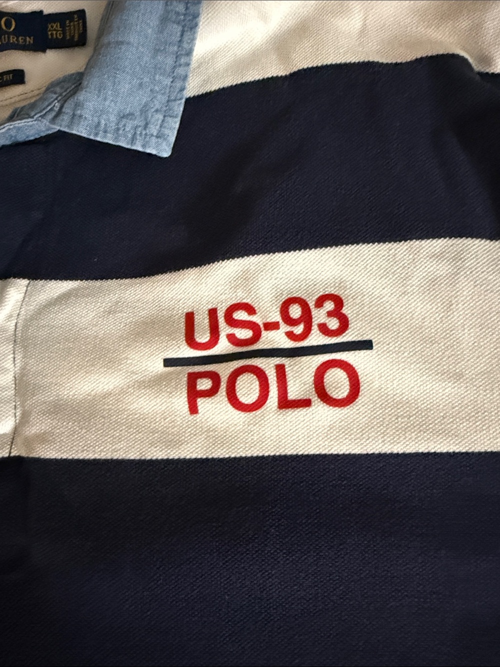 Polo by Ralph Lauren Navy & White Striped Rugby Polo with Chambray Collar - Picture 3 of 6